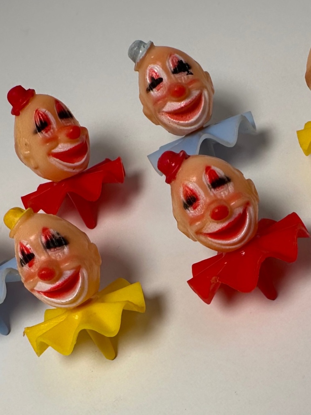 6 Vintage Plastic Clown Cake Picks Cupcake Toppers Creepy Kitsch